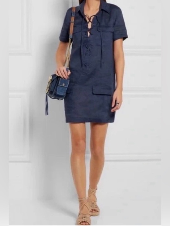 Equipment Dresses & Skirts - Equipment like New Navy Lace-Up Short Sleeve Mini Dress flap pockets, navy L